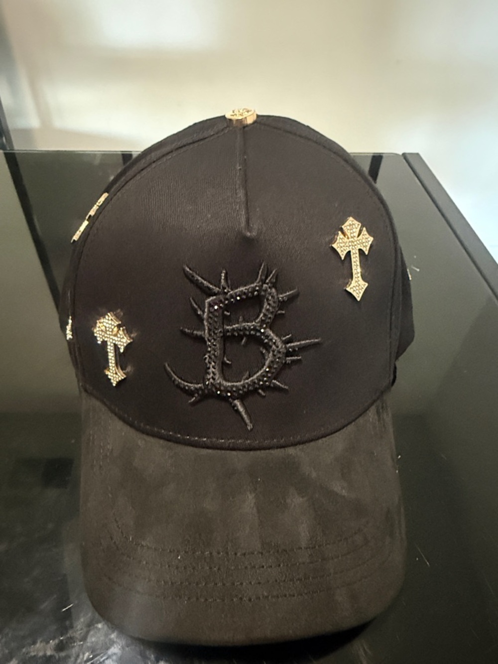 Barbas hats  Baseball Cap with Studded 'B' and Gold Cross Accents